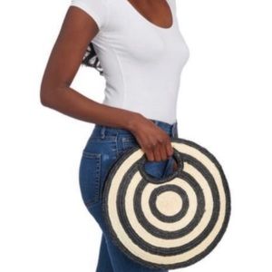 Anthropologie Bay Sky Round Woven Straw Bag